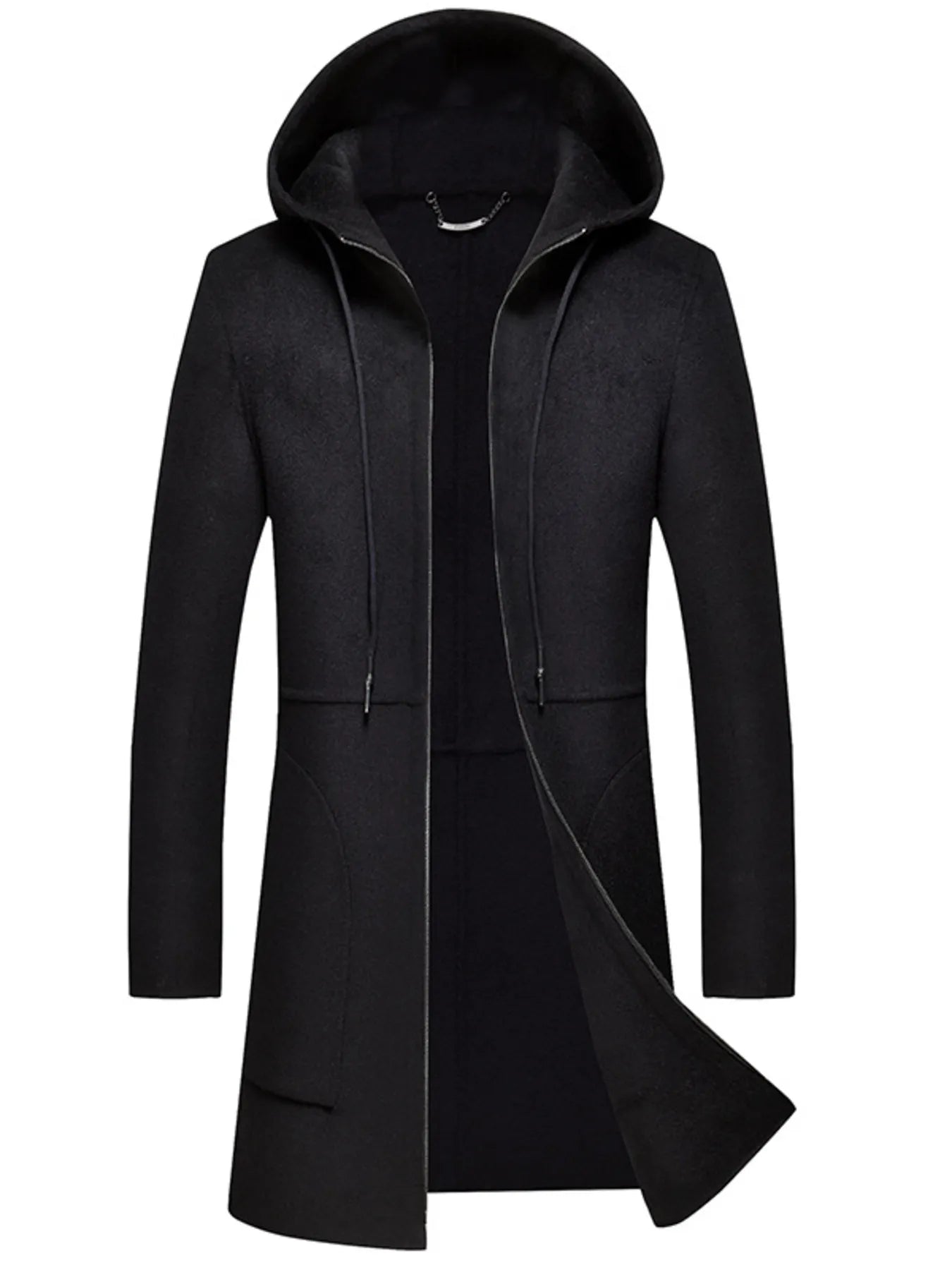 Men's Plus Size Zip Up Drawstring Hooded Wool Coat ™