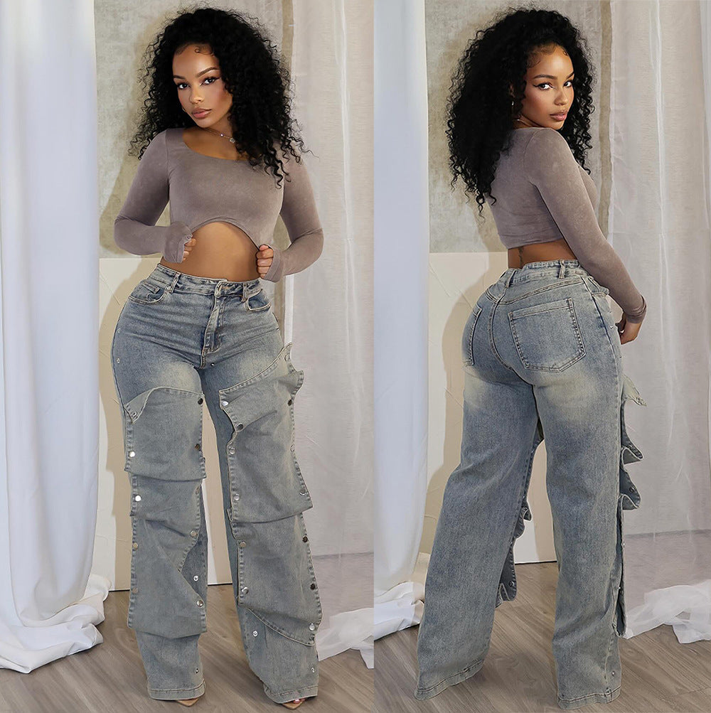 Women's Button High Waist Straight Jeans™