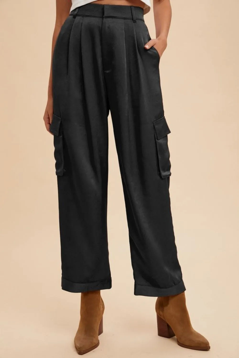 Annie Wear Wide Leg Cargo Satin Pants ™