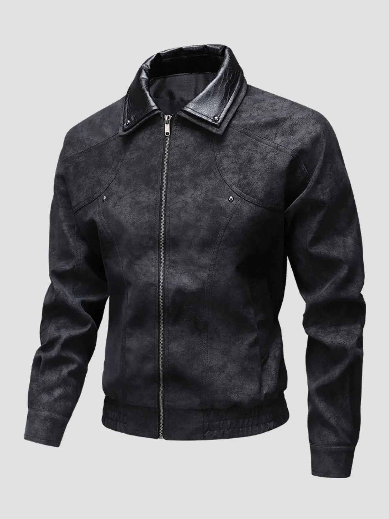 Men's Plus Size Leather Bomber Jacket with Full Zip Front ™