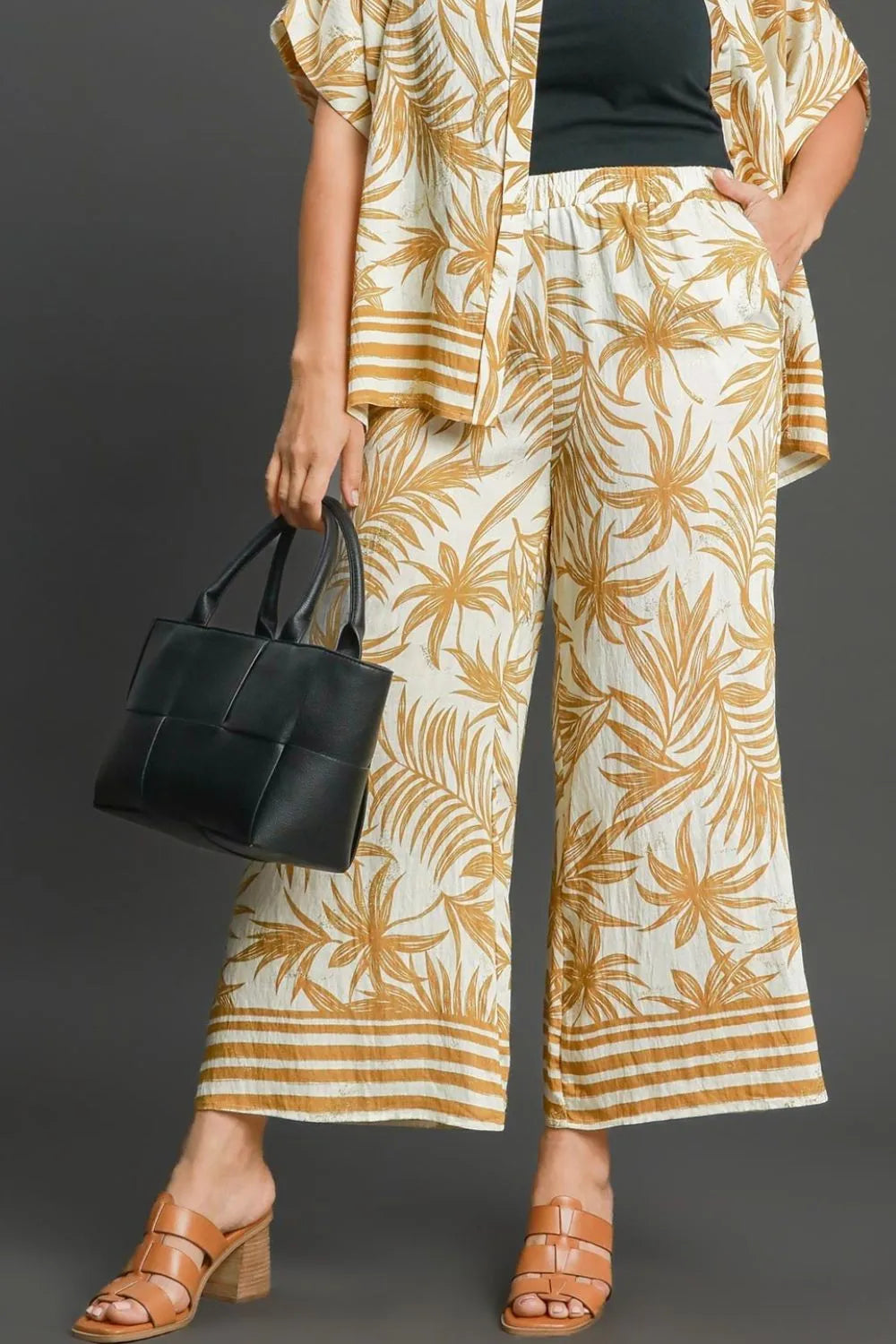 Umgee Full Size Tropical Print Wide Leg Pants Plus Size ™