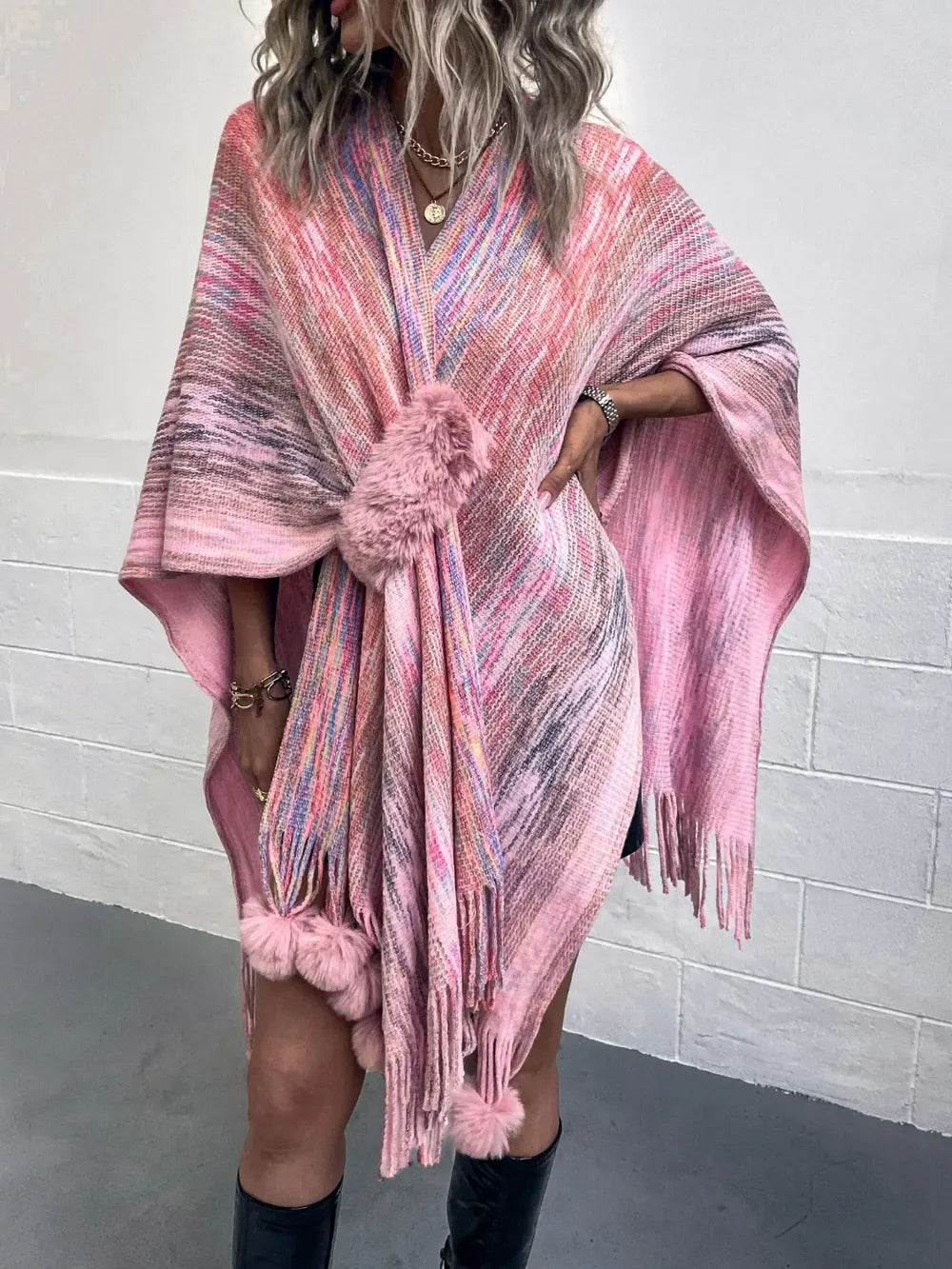 Heathered Fringe Hem Poncho ™