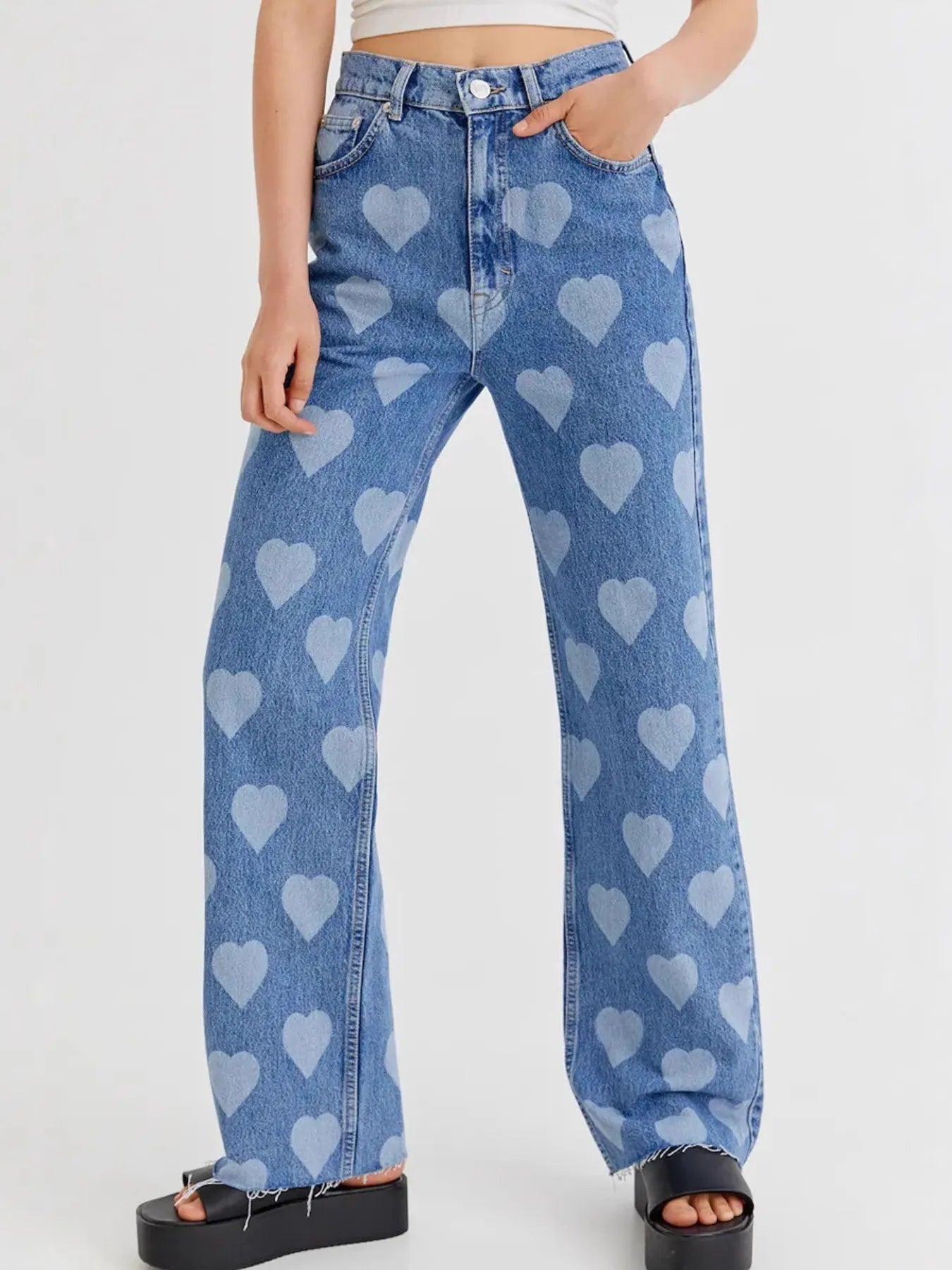 Heart Pattern High-Waist Wide Leg Jeans™