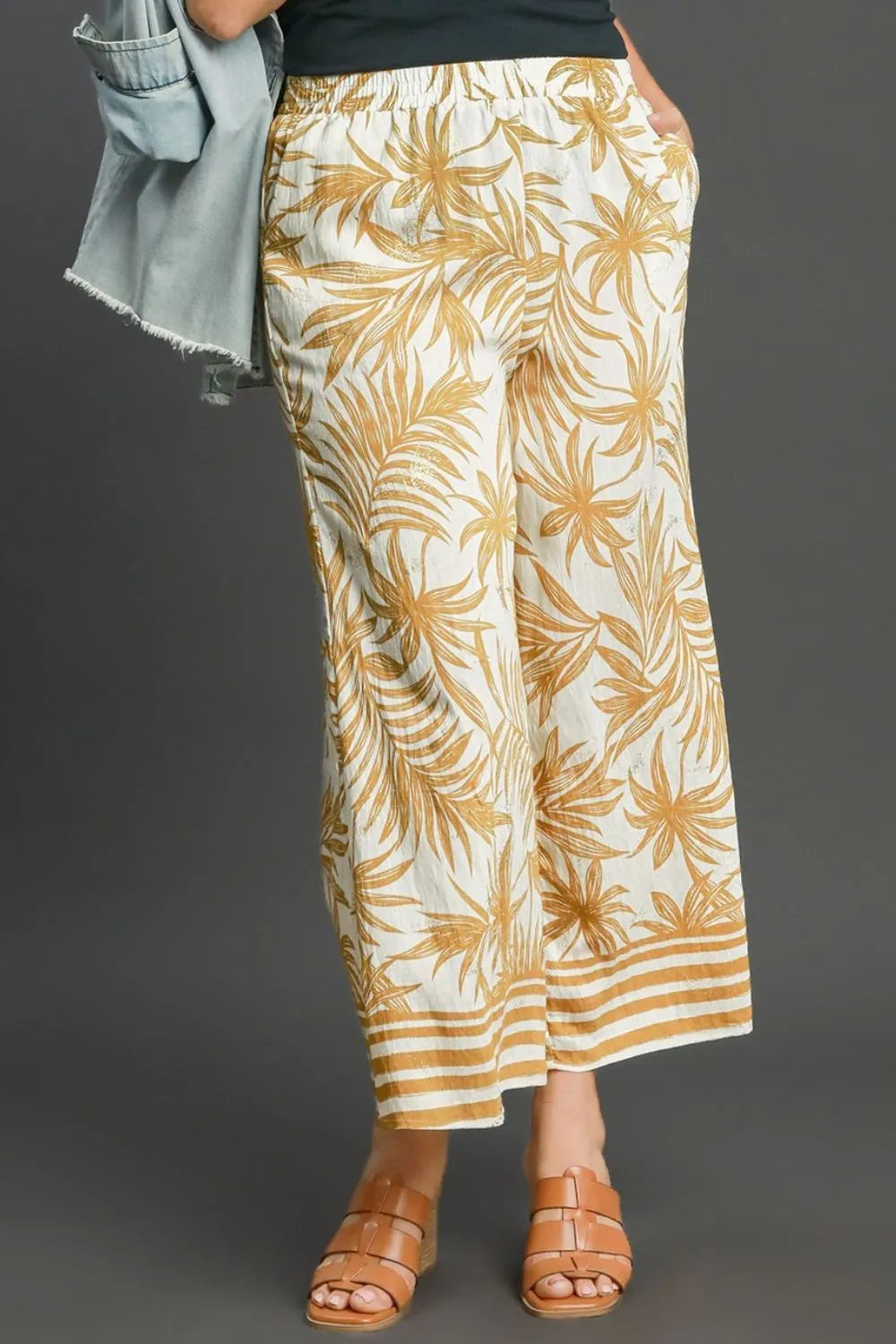 Umgee Full Size Tropical Print Wide Leg Pants Plus Size ™