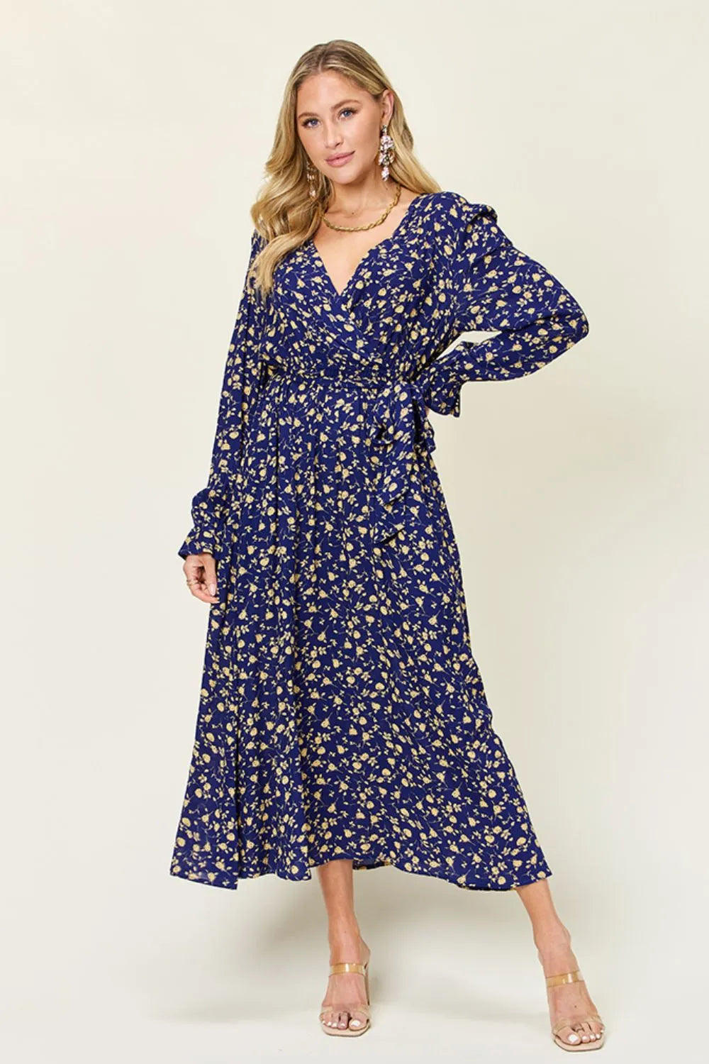 Double Take Full Size Tie Back Flounce Sleeve Dress ™