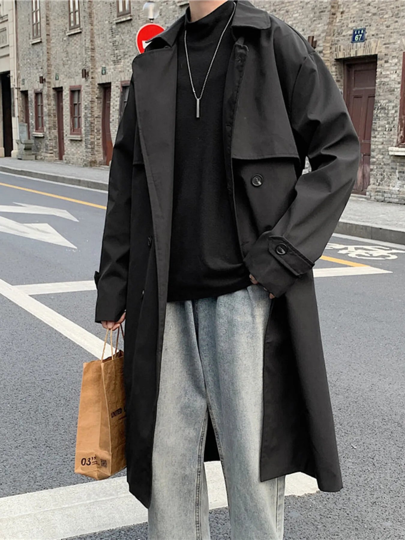 Men's Collared Neck Long Sleeve Trench Coat™