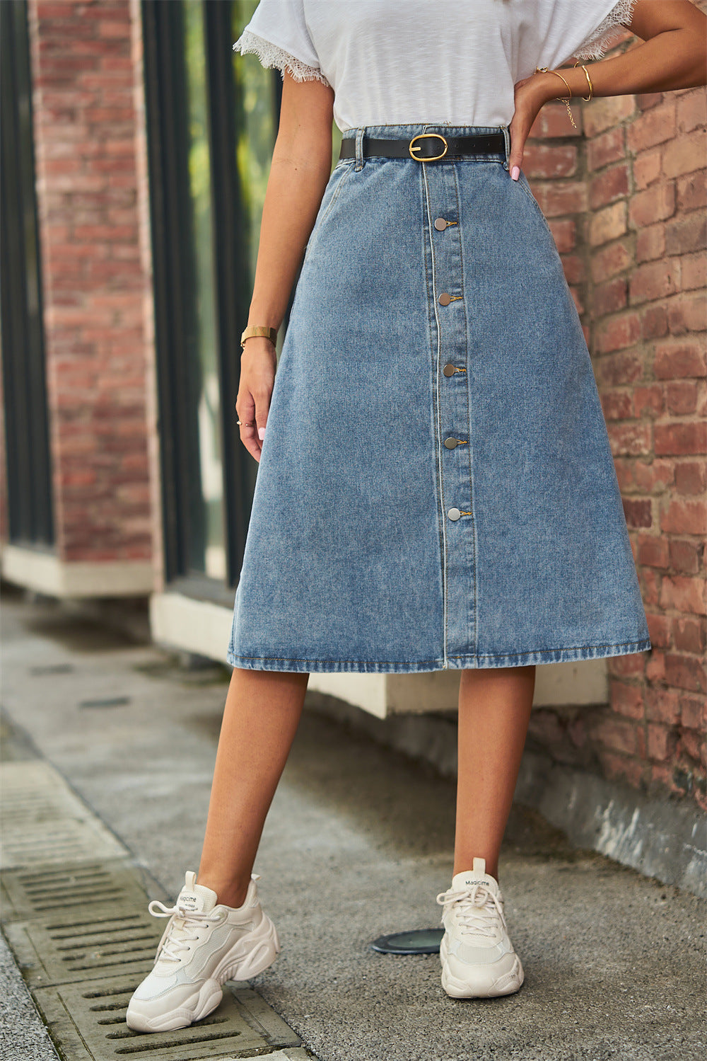 Button Front A-Line Denim Skirt™