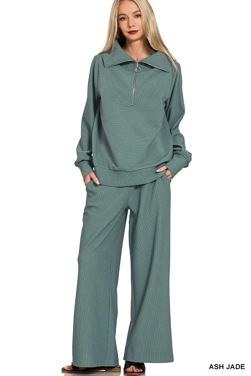 Mon Prince RP Ribbed High Neck Half Zip Pullover & Pants Set ™