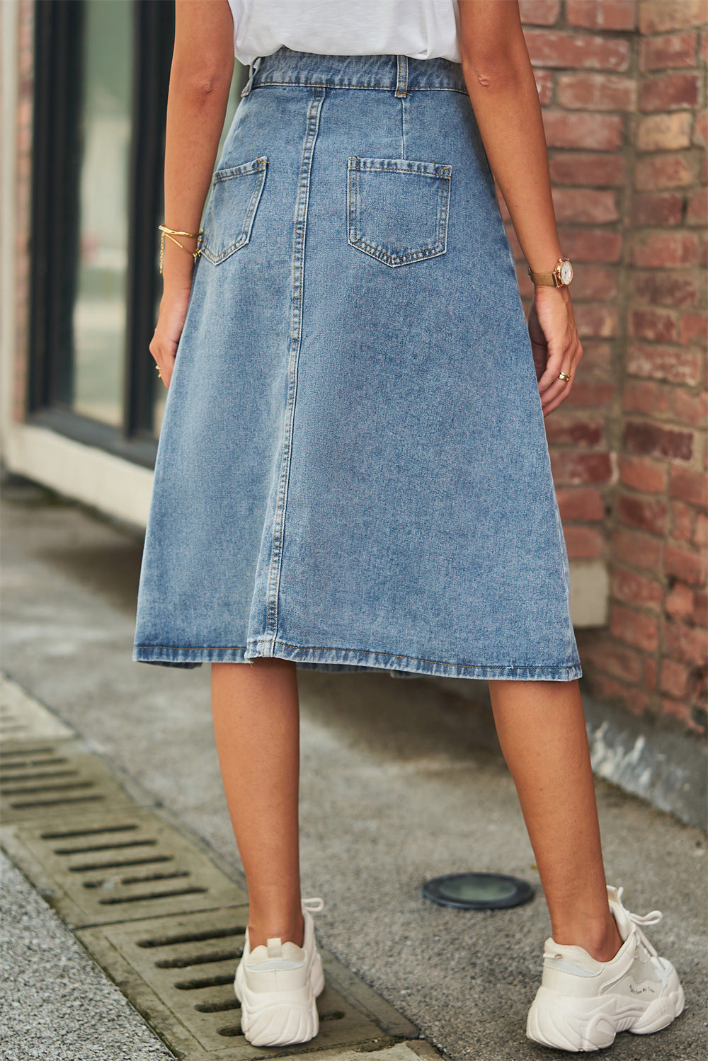Button Front A-Line Denim Skirt™