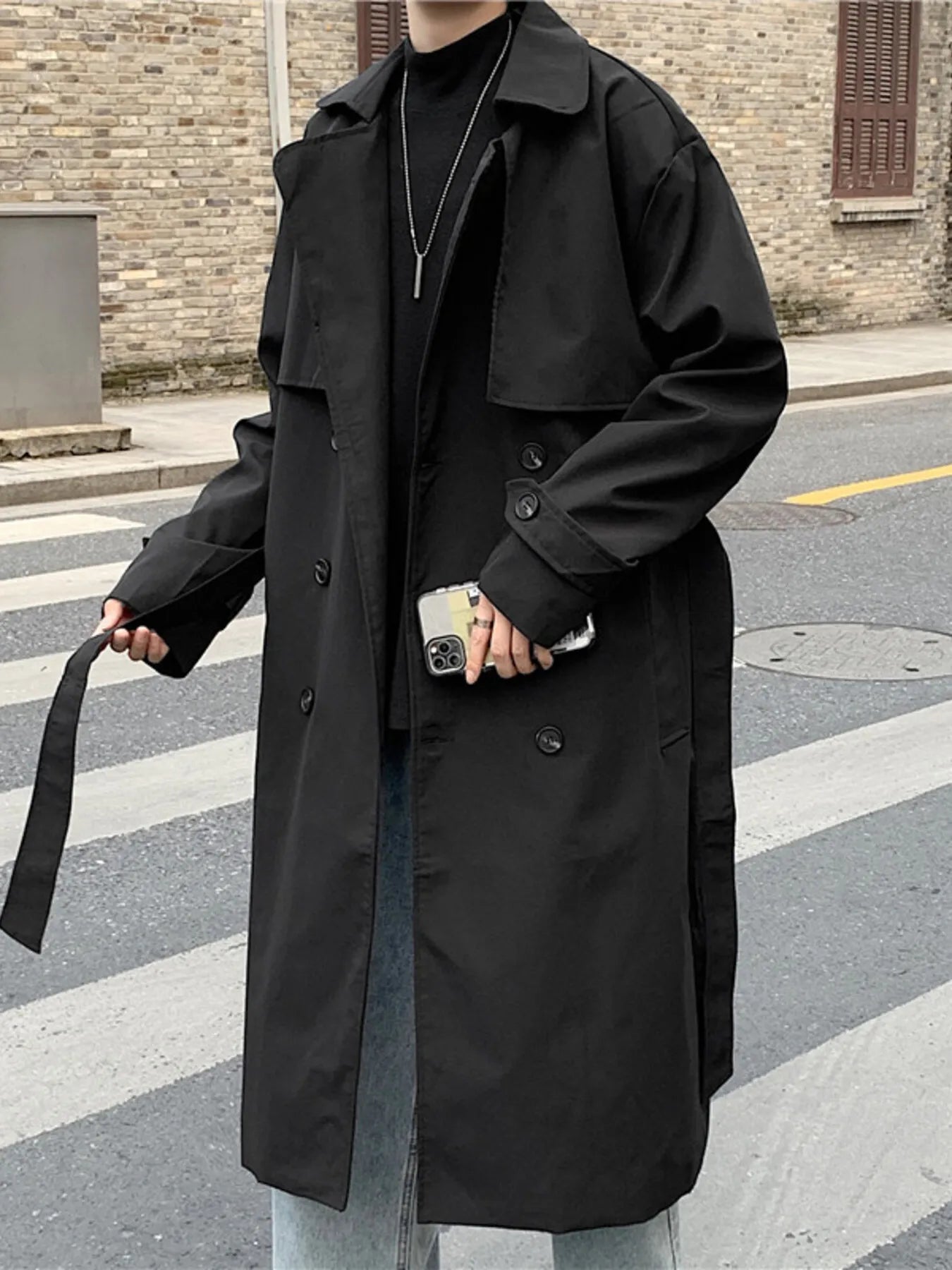 Men's Collared Neck Long Sleeve Trench Coat™