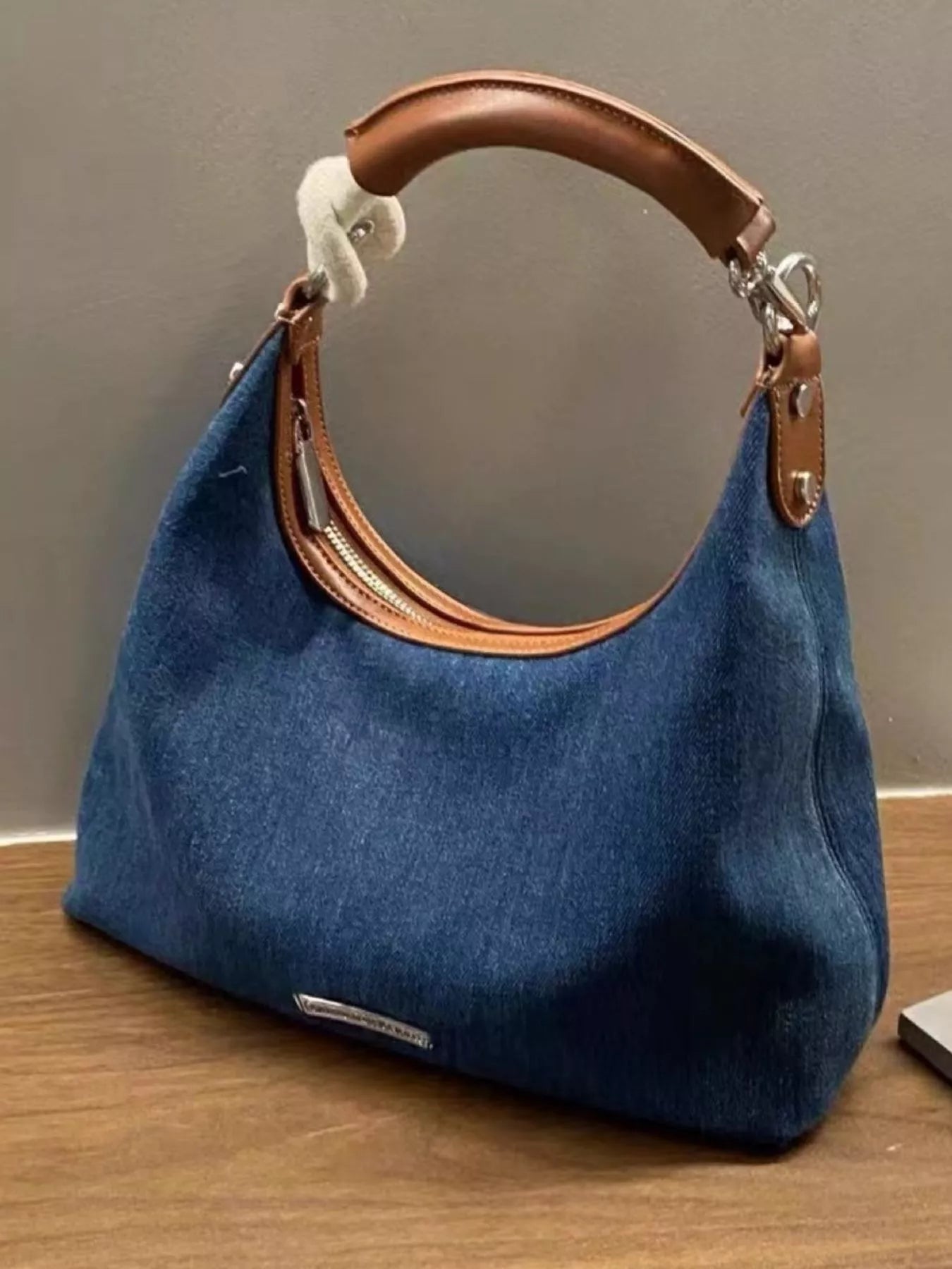 Denim Shoulder Bag with Leather Handle™