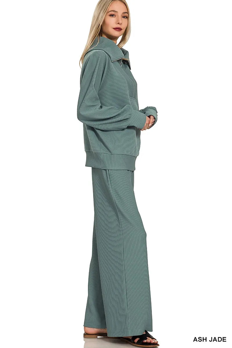 Mon Prince RP Ribbed High Neck Half Zip Pullover & Pants Set ™