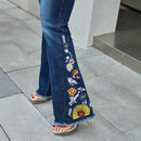 Foot Stitching Embroidery Frayed Hem Jeans