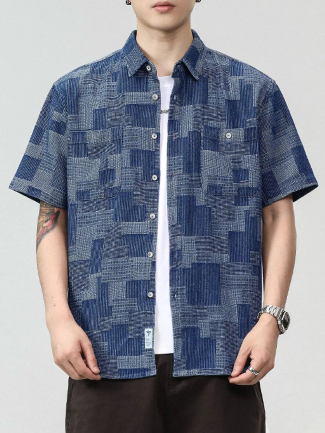 Men's Plus Size Denim Short Sleeve Shirt