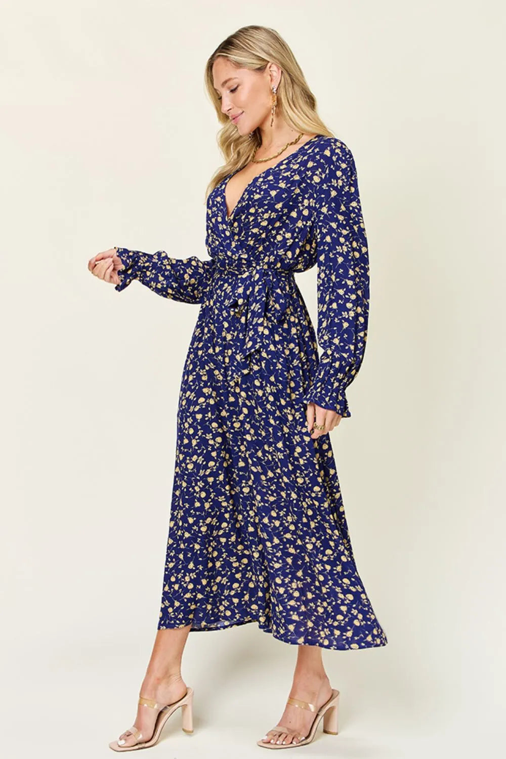 Double Take Full Size Tie Back Flounce Sleeve Dress ™