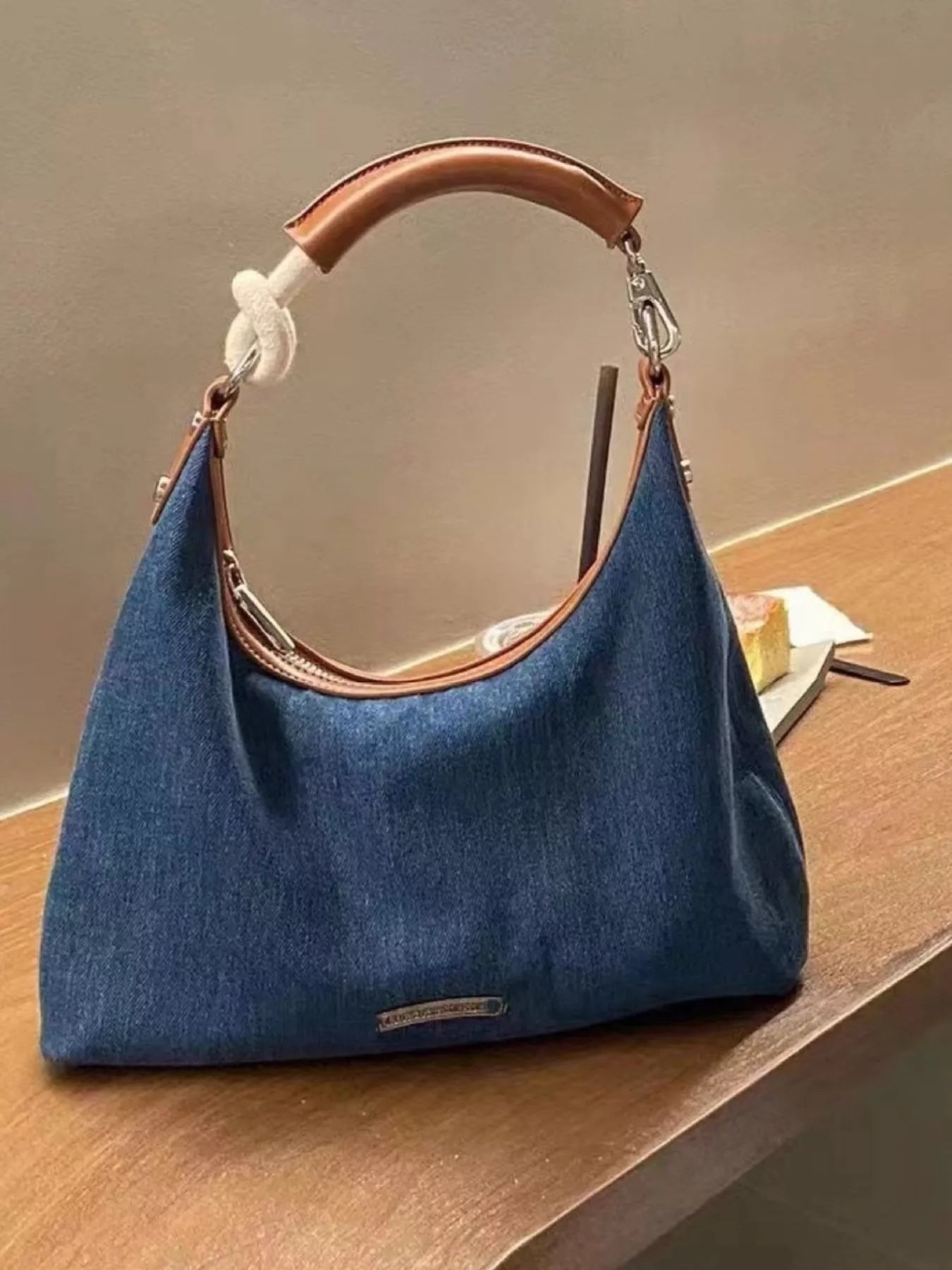 Denim Shoulder Bag with Leather Handle™
