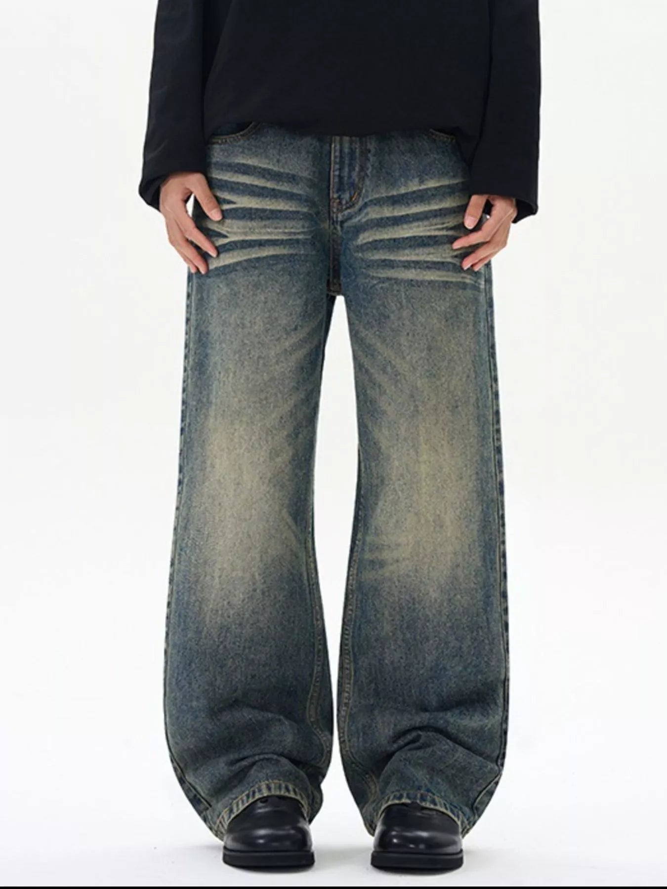 Men's Full Size Wash Wide Leg Jeans Plus Size
