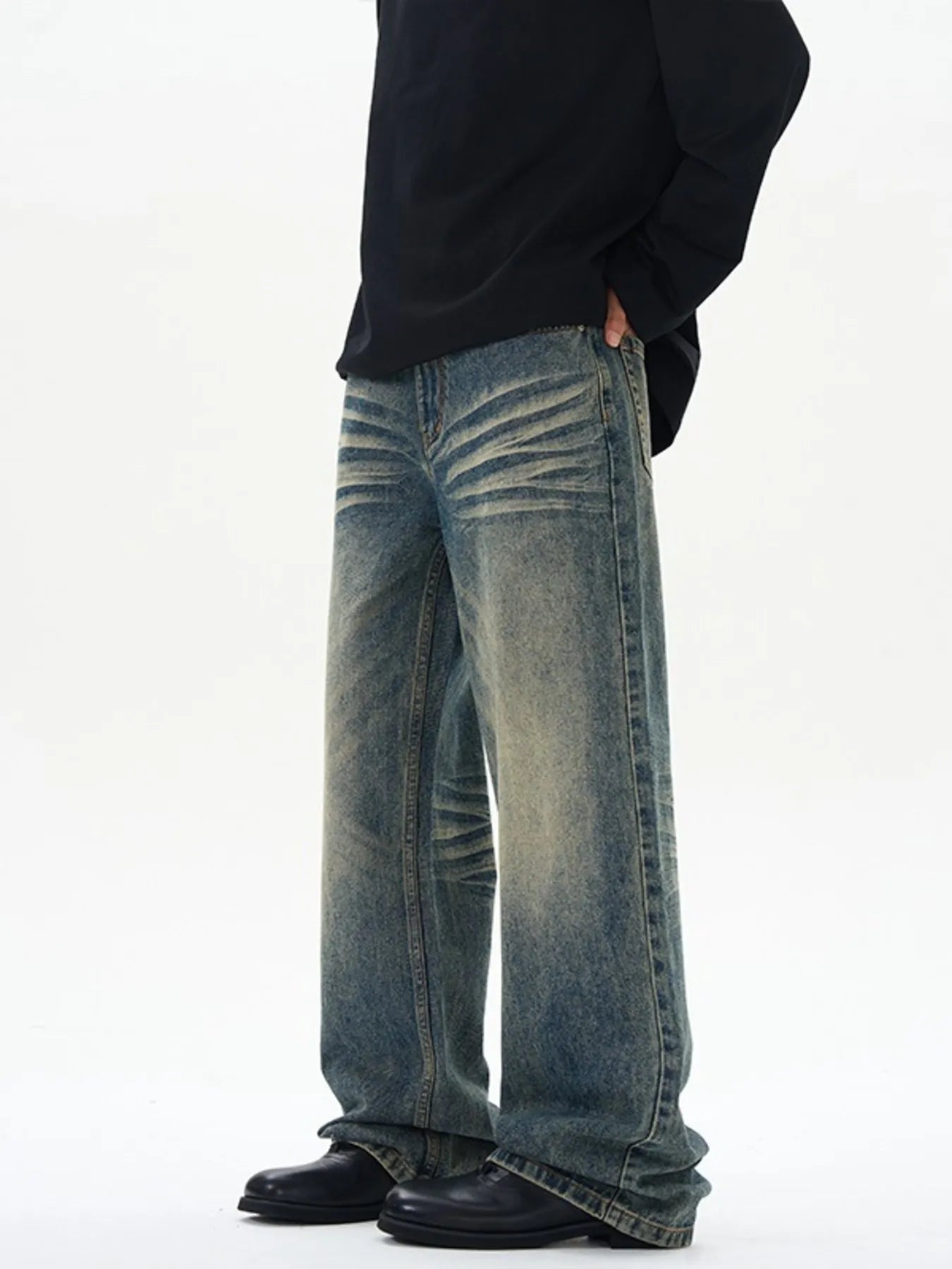 Men's Full Size Wash Wide Leg Jeans Plus Size
