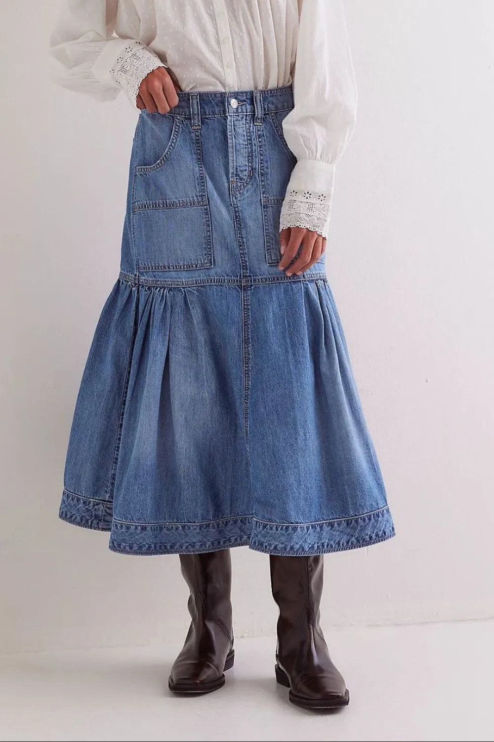 Midi Denim Skirt with Pockets™